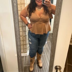 Shein Plus Rib Knit Surplice Ruffle Hem Tee